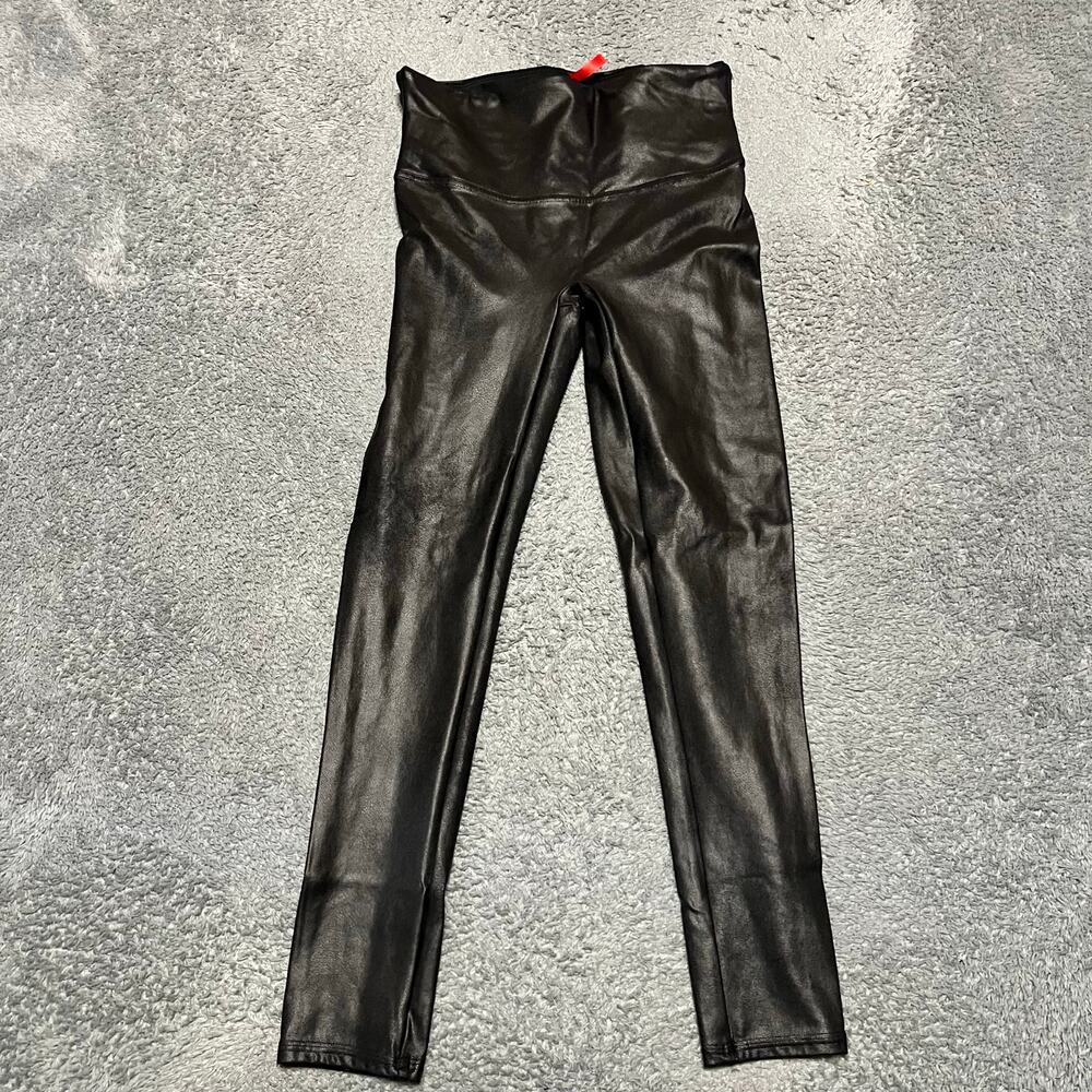 SPANX Leggings Pants Womens Large Metallic Faux Leather Black